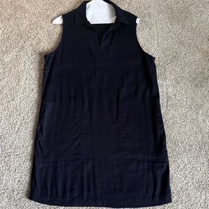 Sleeveless Navy Linen Shift Dress - Classic Collared Design